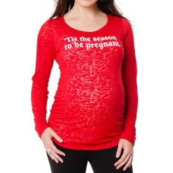 Motherhood Maternity Christmas Long sleeve Tee with side rouching medium - Picture 1 of 10